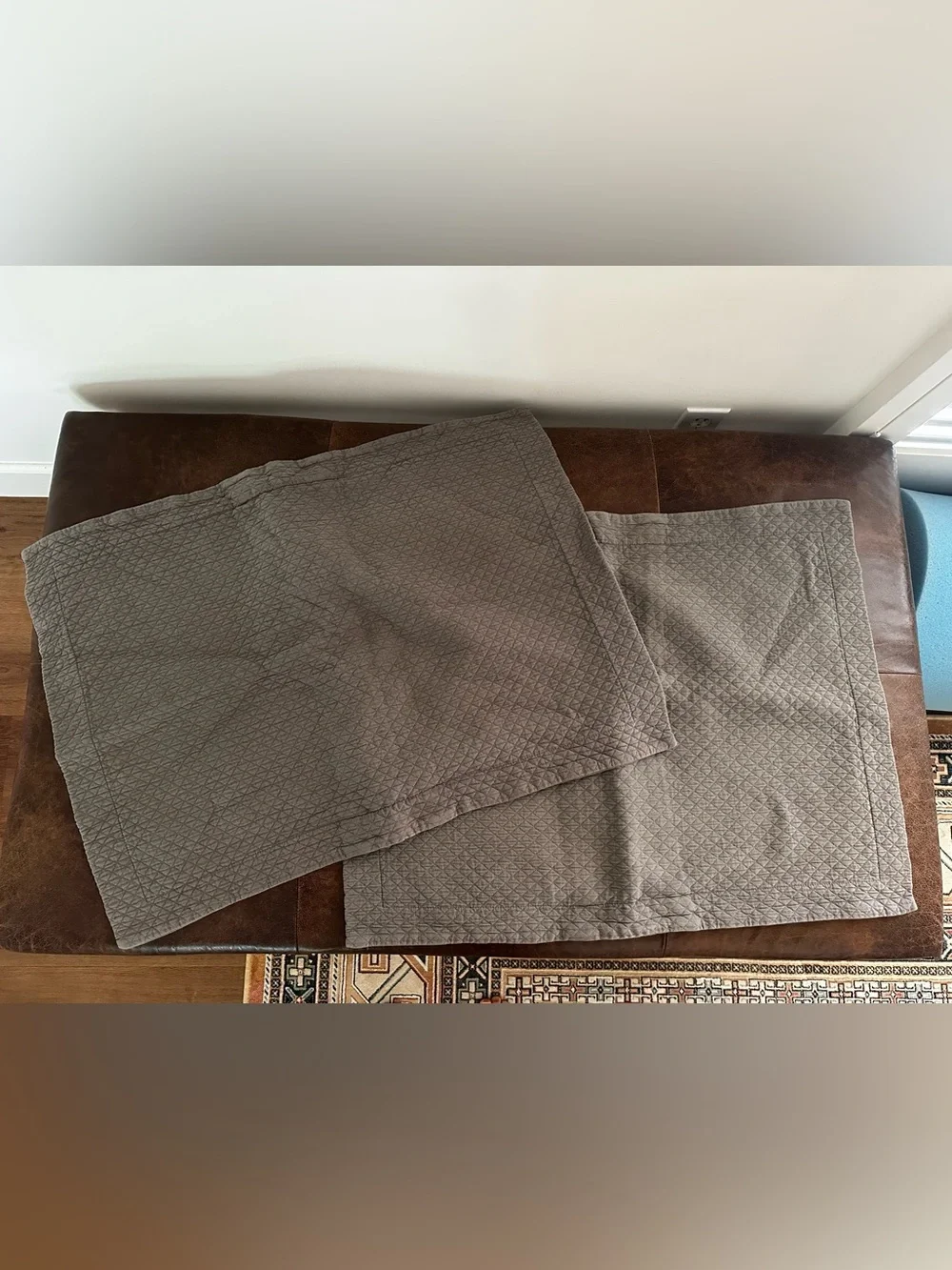 Restoration Hardware Vintage Wash Diamond Quilted Cotton Shams Grey - 2 Standard